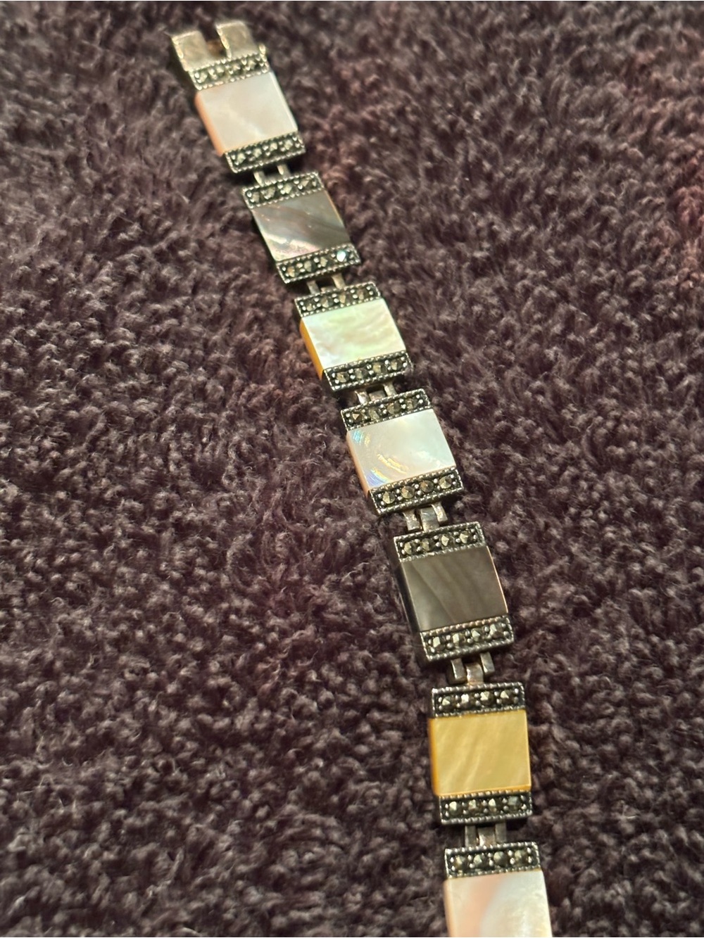 Vintage Multi Mother Of Pearl
Marcasite Sterling Silver Bracelet - Multicolor